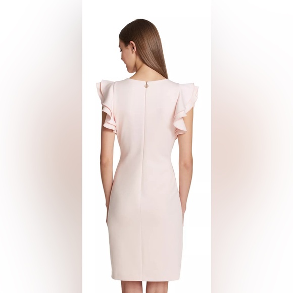 Tommy Hilfiger Blush Pink Scuba Sheath Dress with Flutter Sleeves - Picture 3 of 12